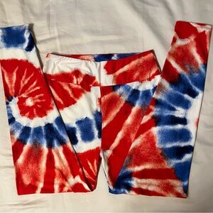 NWT LuLaRoe OS Leggings patriotic red/white/blue tie-dyed